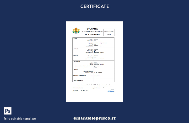 stile verificato Certificato di nascita dello stato civile della Bulgaria Modell